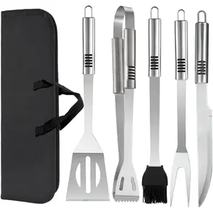 Grill Tools Set, Stainless Steel Grill Set, 6pc BBQ Tools Grilling Accessories Kit With Spatula,Fork,Knife,Brush,Tongs & Carry Bag, Grill Utensils Set For Outdoor Grill