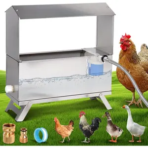 1.6 Gal Automatic Chicken Waterer Stainless Steel Poultry Waterer Dispenser with Float Valve Kit and Bottom Bracket Chicken Waterer Feeder for Hen Duck Goose Turkeys