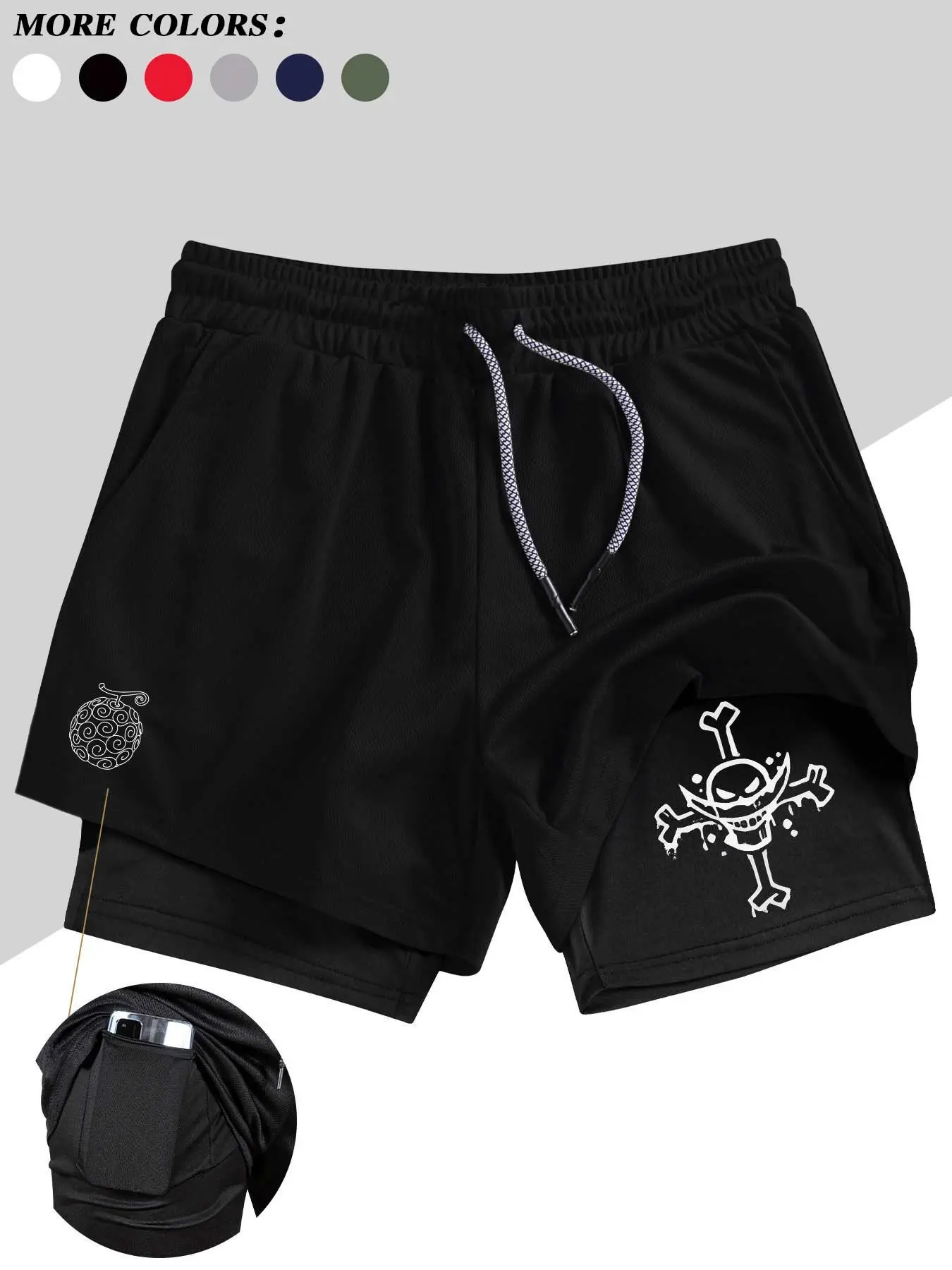 These stylish two-in-one athletic shorts feature a bold skull print, perfect for summer activities such as running, basketball, soccer, and gym workouts, Athletic Sport Shorts, Active Athletic Shorts, Activewear Shorts