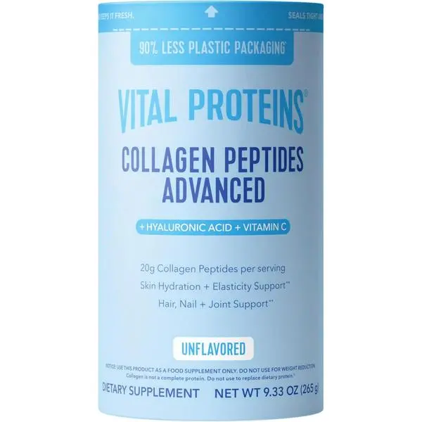 Vital Proteins Advanced Collagen Peptides Powder with Hyaluronic Acid & Vitamin C, Unflavored Healthcare Nutritional Beauty Supplement, 12 Servings