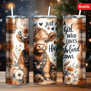 Rustic Highland Cow Insulated Travel Mug 20oz Stainless Steel Tumbler With Lid And Straw Perfect Gift For Coffee Lovers Birthday Holiday Christmas Present
