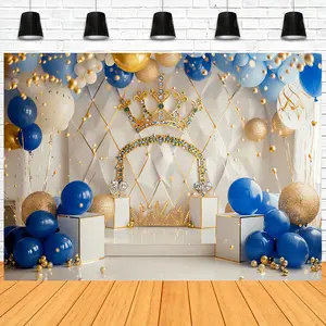 Crown & Balloon Pattern Birthday Party Backdrop, 1 Count Birthday Party Decoration, Photo Props Background Cloth, Indoor & Outdoor Decoration Supplies, Party Decorations Banners, Shimmer Wall Backdrop