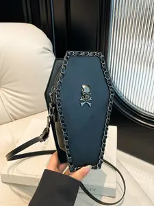 New Halloween Gothic-style coffin bag, fashionable dark trendy skull-decorated shoulder bag crossbody bag, Chain crossbody bags