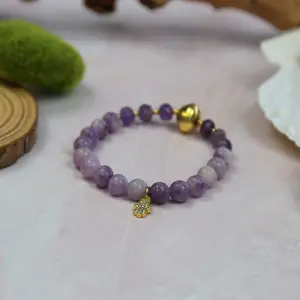 Amethyst Hamsa Charm Bracelet. Amethys Stretch Bracelet. Gemstone bracelet.  Mala bracelet  Hamsa.Beautiful Amethyst Stretch Bracelet.