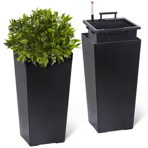 [HOT] Garvee 23" Tall Planters Set of 2 - Modern Indoor/Outdoor Plant Pots with Drainage Holes, Water Level Monitor, Inner Bucket & Automatic Watering, White, Black