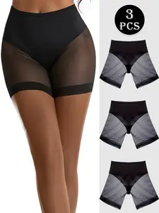 3 Piece Women's Seamless Mesh Shaping Pant Set, High Waist Control Briefs for Postpartum Lift and Shape, All Seasons Casual Underwear