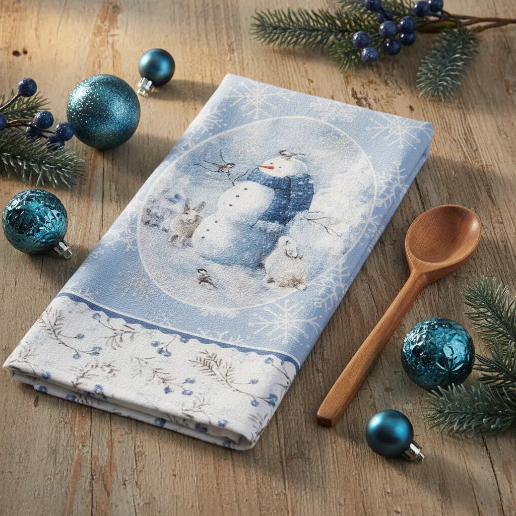 100% Cotton Christmas Decorative Snowman Terry Towel, Soft Cloth for Bathroom Animal-Themed Home Supplies