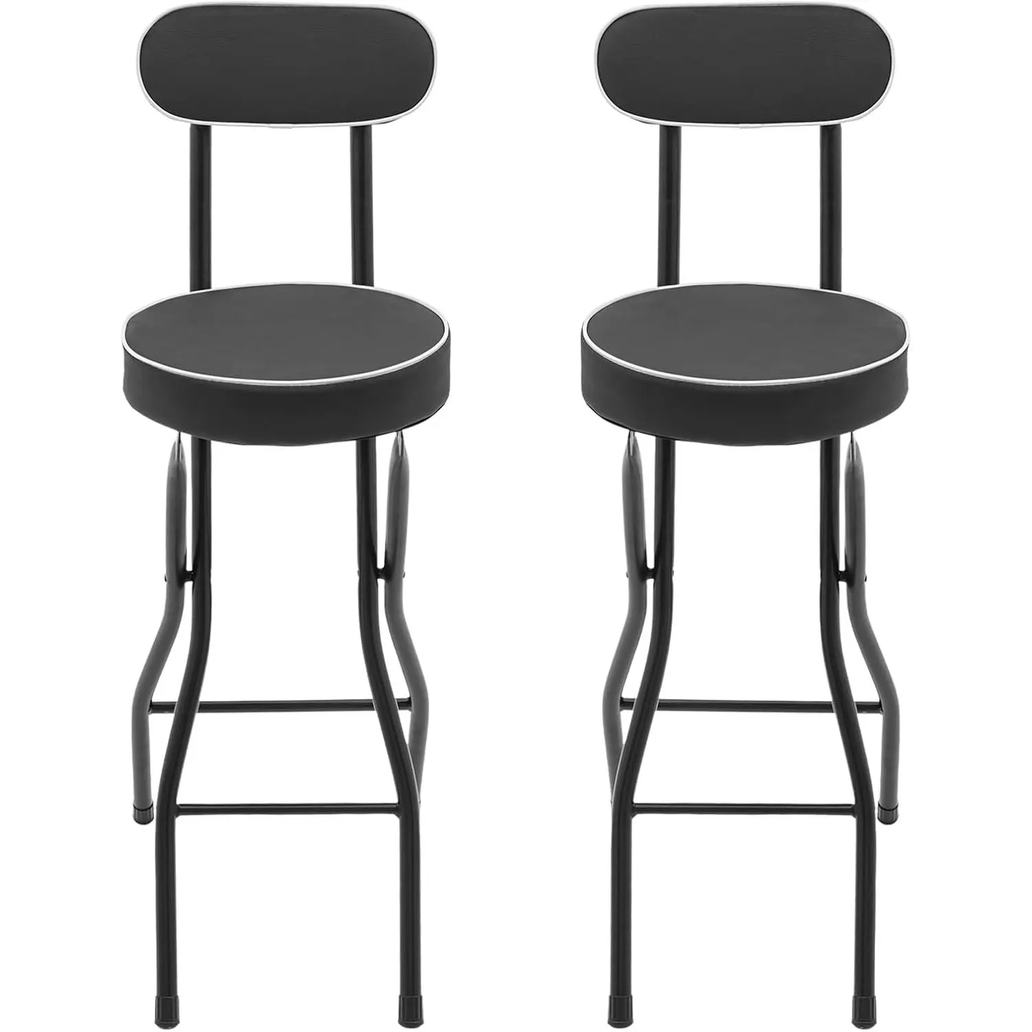 2 PCS Folding Stool with Back 38.5 inch Tall Foldable Stool with Cushioned Padded Folding Bar Stools Metal Portable Chair Stools for Outdoor Indoor Kitchen Shop Cafe Garden Camping (Black)