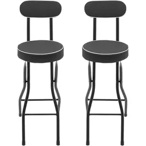 2 PCS Folding Stool with Back 38.5 inch Tall Foldable Stool with Cushioned Padded Folding Bar Stools Metal Portable Chair Stools for Outdoor Indoor Kitchen Shop Cafe Garden Camping (Black)
