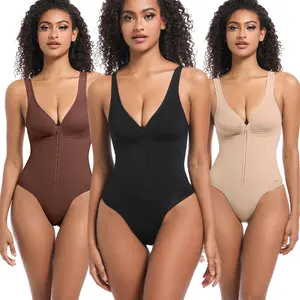 Front Invisible Zip up Brief Bodysuit Tank Top Slim Fit Sexy V Neck Shapewear Swimsuit Seamless One Pieces Bodysuit Jumpsuit