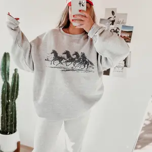 Western Horse Graphic Crewneck & T-shirt, Retro 90s Running Horses Vintage Equestrian Oversized Crewneck, Western cowboy Graphic Hoodie, Western Boutique, cowboy stuff, western sweatshirt, flash sale clothing for women