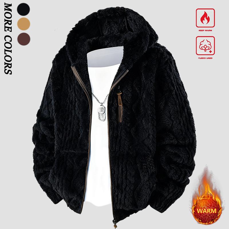 Men's Winter Fleece Hoodie – Thick, Warm Jacket; Features a Zippered Front Closure; Perfect for Various Occasions Such as Everyday Commutes and Weekend Outings, Making It a Versatile Piece in Any Man's Wardrobe. Casual Coats