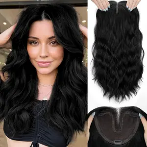 [Iridescent] 16Inch Hair Toppers for Women Wavy Hair Pieces for Thinning Hair Synthetic Clip in Fringe Bangs Wig