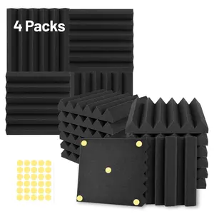 Professional Acoustic Foam Panel, 4 Packs/set Sound Absorption Foam Panels with 30pcs Stickers, Acoustic Room Treatment for Home Studio, Recording Studio