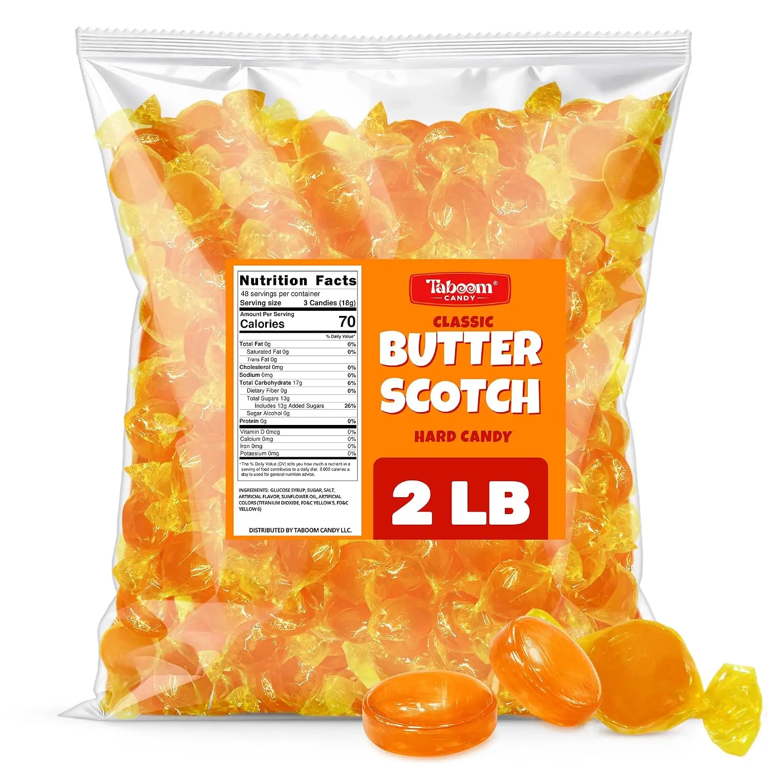 Butterscotch Hard Candy Discs Bulk 2lb Holiday Candies - Individually Wrapped Butter Scotch Candies For Party Favors, Office Treats & Sweets - Approx 144 Pieces