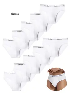 10pieces Pack White Plain Briefs Brand Boxer Casual Fashion Style Men Panties Underwear Male And Underpants For Homme Luxury Shorts Box Slips