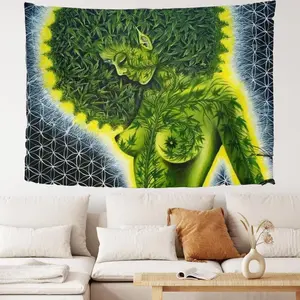 Brccee Cotton-Polyester Blend AC Tapestry, Boho Floral Green Leaf Design, Hippie African American Women's Hanging, Home Decor Supplies, Tapestry Wall Mural for Valentine's Day