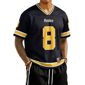 Men’s V-neck short-sleeve mesh football jersey, athletic T-shirt with number graphic, breathable lightweight streetwear for workouts, training, and casual everyday wear