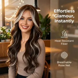 Women's Synthetic Full Machine Wig, Wavy Heat-Resistant Fiber High-Temperature Silk Full Hair Style Wig