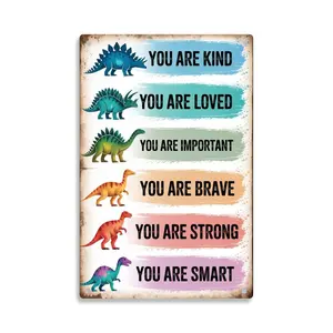 Dinosaur Encouragement Vintage Positive Affirmations Metal Sign Print Aesthetic Room Decoration for Home Bedroom Kitchen Bar Dorm Bathroom Wall Decor 8 X 12 Inch