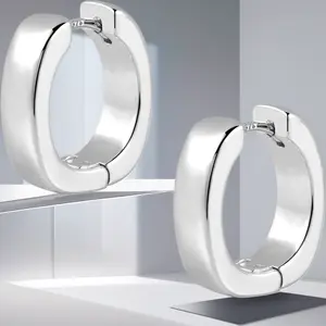 925 Sterling Silver Small Chunky Hoop Earrings for Women, 14K Gold Plated Trendy Huggie Hoops, Hypoallergenic Thick Small Hoop Earrings