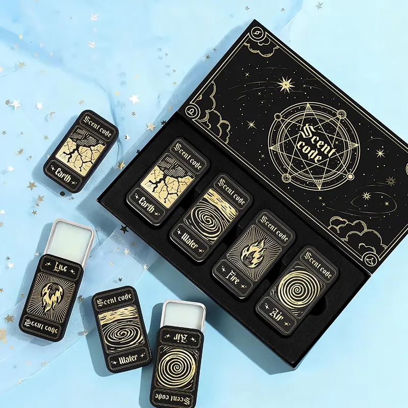 Fuitrtall Unisex Solid Cologne Travel Set (4 Pack) – Black-Gold Luxury Tins, Alcohol-Free, Citrus Air / Ocean Water / Warm Wood Fire / Herbal Earth, Easy Carry, Date Night & Daily Freshness, Ideal Gift 10g x 4