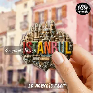 1pc 2D Flat ,Acrylic & Rubber Soft Magnet,Vintage Istanbul Art Fridge Magnet - Colorful Retro Letters & Iconic Historical Landmarks - Perfect for Travel Lovers, History Buffs, Christmas & New Year Gifts