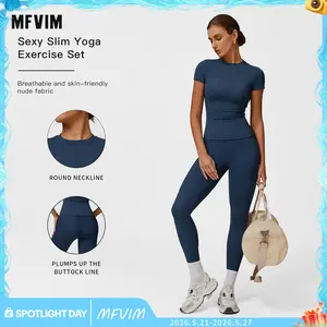 Women’s Solid Color Top & High Waist Leggings Sports Set by MFVIM - Casual, Comfortable, Breathable Two-Piece for Yoga, Gym, Workouts, Running, Ladies’ Gym Sportswear for All Seasons, Yoga Clothing Set