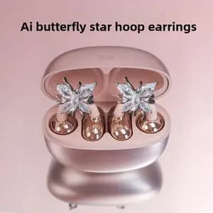 2025 New Butterfly Earrings Bluetooth Earphones Ear Clip Wireless Sports Earphones High Appearance Long Battery Life Bluetooth Earphones Panoramic Surround Sound Effect + Bluetooth 6.0 Core + Skin-Friendly Silicone [With Butterfly Earrings] Retro Childhoo