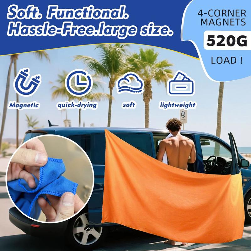 Magnetic Bath Towel Extra Large Quick-Drying Beach Towel Double-Sided Velvet Soft Portable Travel 4-Corner Magnets 520G Load