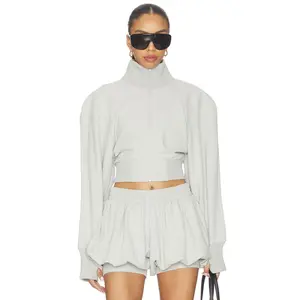 Norma Kamali Oversized Turtle Bomber Jacket in Light Heather Grey