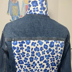 Blue White Leopard Print Jacket - Denim Style with Blue Leopard Pattern on White Background