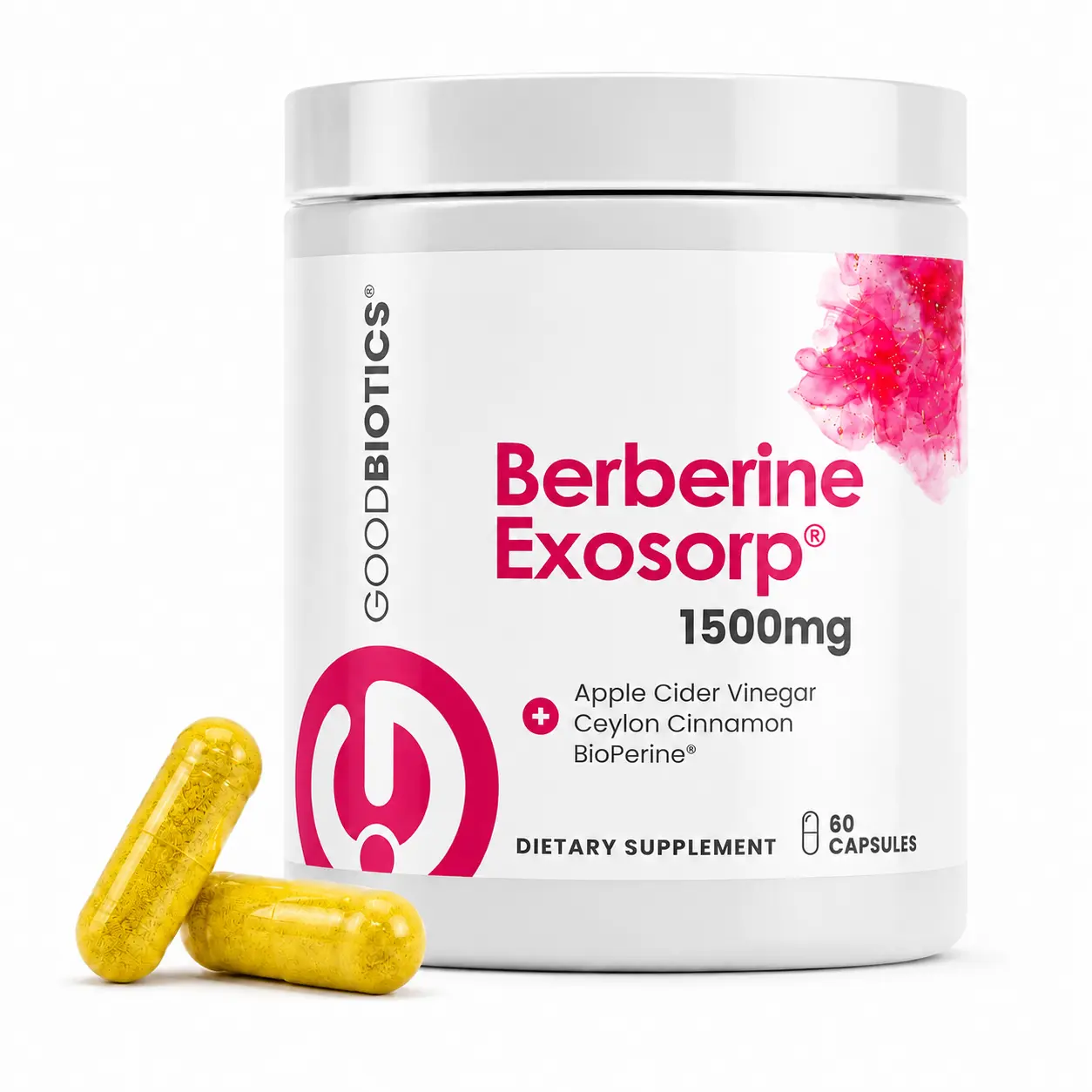 Goodbiotics Berberine Supplement 1500mg with Apple Cider Vinegar, Ceylon Cinnamon & BioPerine | Exosorp Enhanced Absorption Formula | Metabolic Wellness | Vegan Capsules | 60 Count Fitness Edible