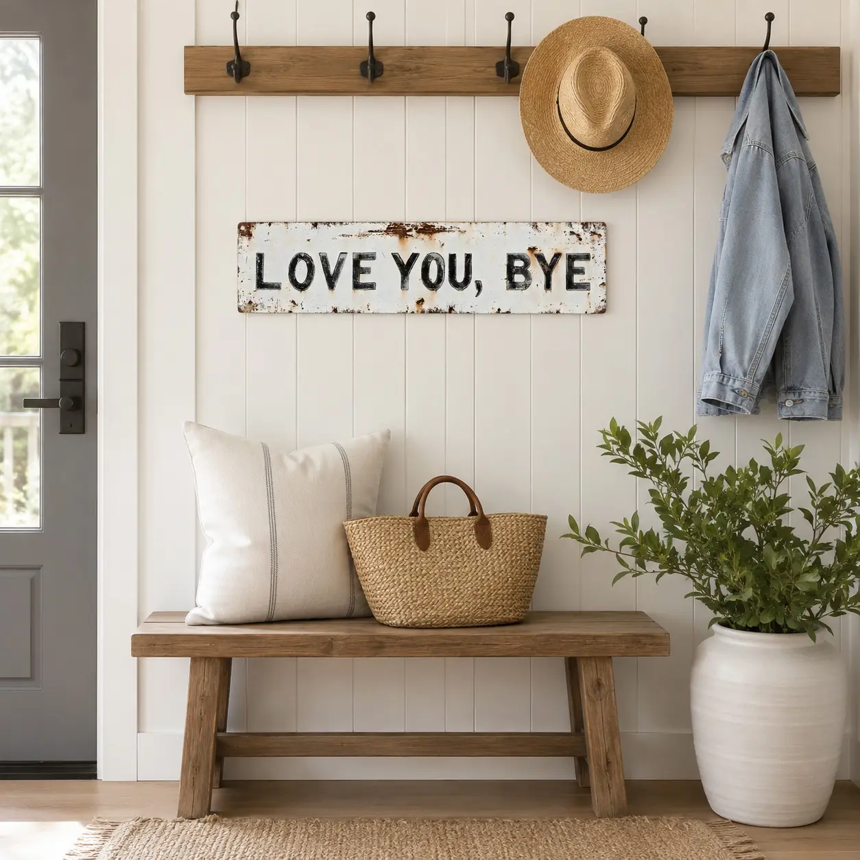 Vintage Rust Aluminum Hanging Wall Sign - 16×4 In "Love You, Bye" Rustic Plaque, Door Decor, Artistic Home Accessory for Living Room, Couple’s Home, Anniversary Gift