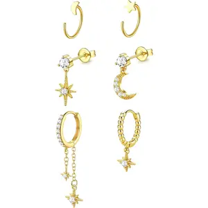 ZELORES 6PCS Small Gold Hoop Earrings Stacks Hypoallergenic Chunky Gold Cartilage Stud Earrings for Women Trendy 14K Gold Plated Huggie Earring Set for Multiple Piercing Lightweight minimalist elegant fashion gold  filled  jewelry