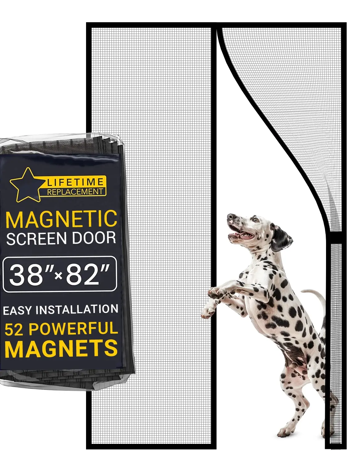 Flux Phenom Magnetic Screen Door - 38"x82", 26 Magnets, 1 Easy Install Kit, Pet Friendly, Pet Scratch Resistant, Bug Proof