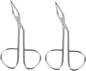 2 pieces Curved Eyebrow Tweezer Stainless Steel Scissors Handle Tweezer Clip Facial Hair Plucker Eyebrow Remover Brow Shape Grooming Tools