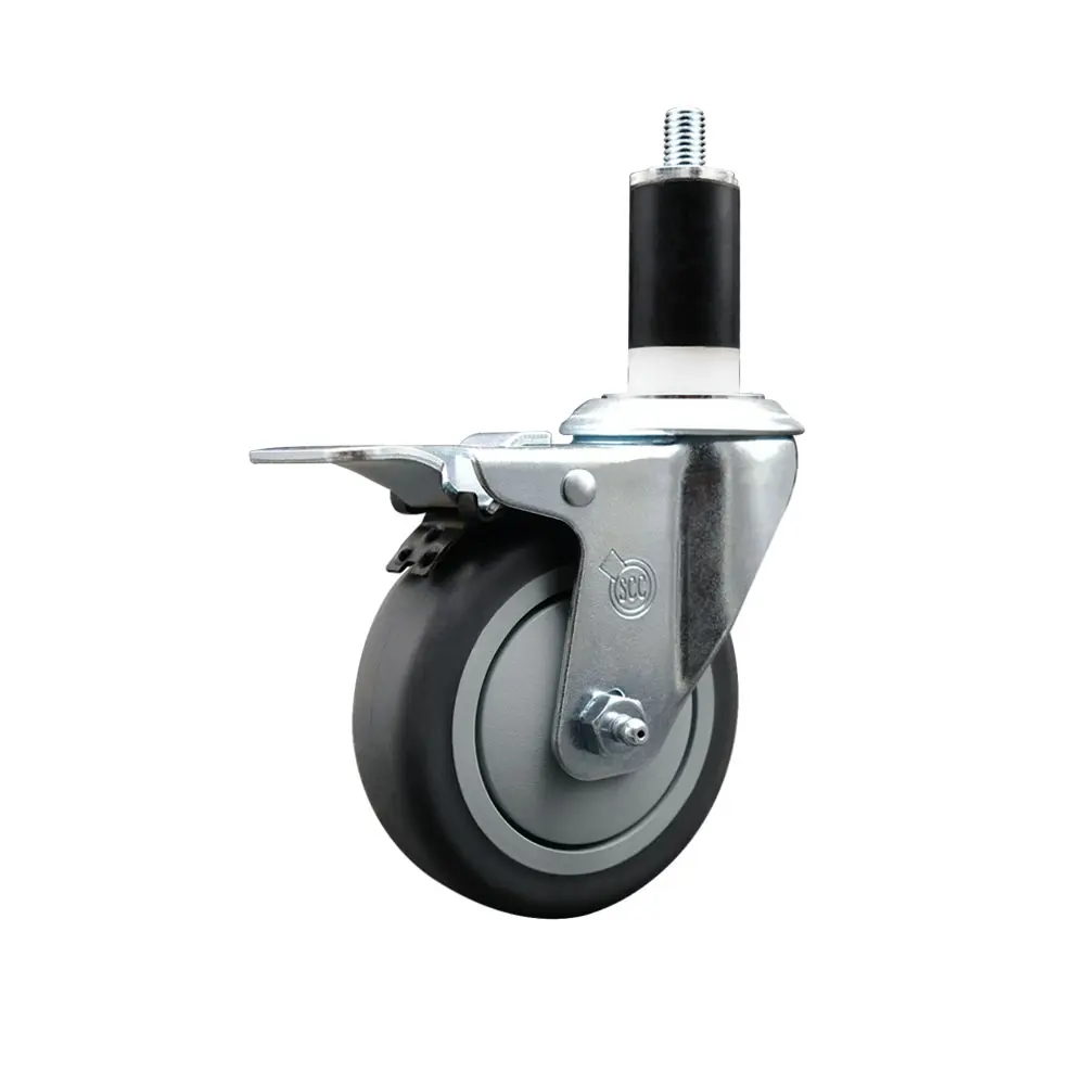 Service Caster SCC-EXTTL20S414-TPRB-138 Lockable Swivel Caster, Thermoplastic Rubber Furniture Moving Wheel, 4 in. Gray Wheel, 1.38 in. Expanding Stem, Total Locking Brake, Lockable Wheels