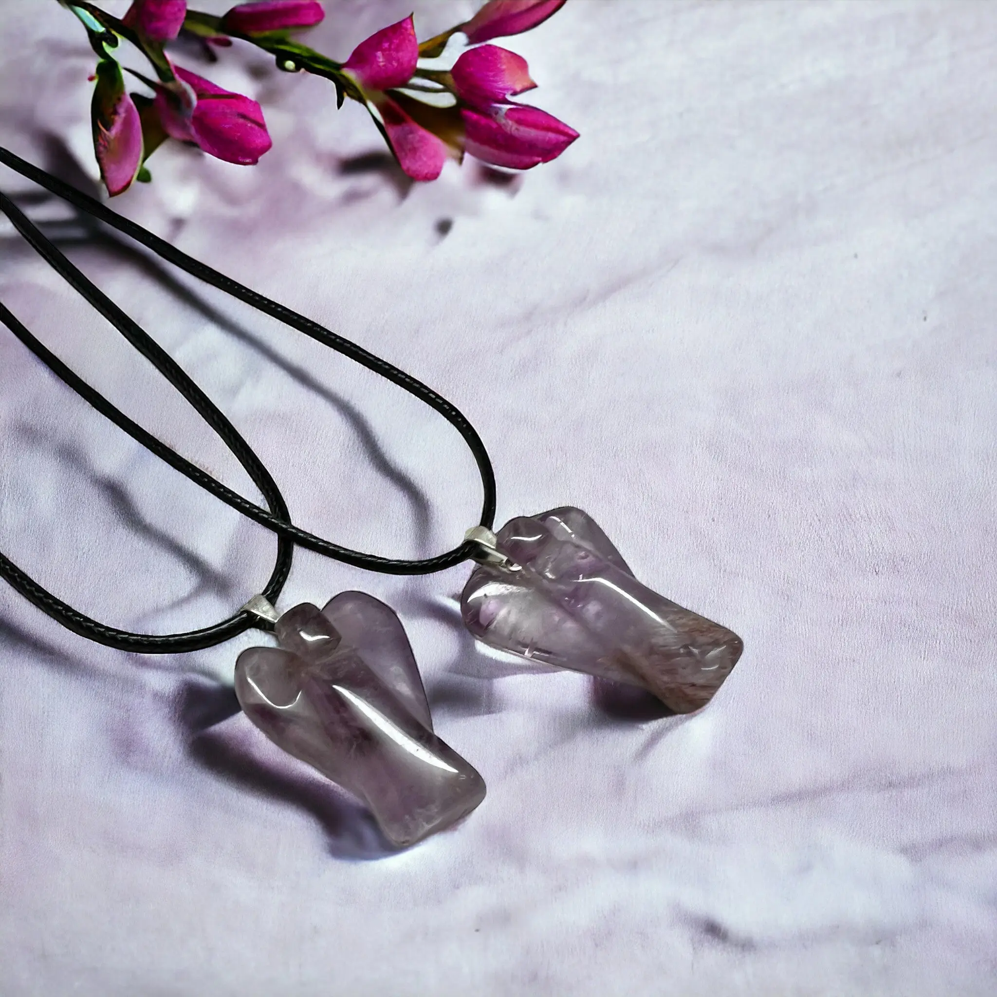 Natural Brazilian Amethyst Angel Crystal Pendant Necklace