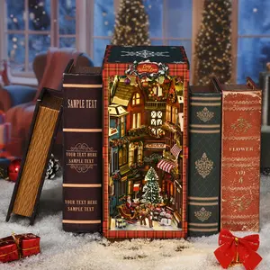DIY Christmas Street Corner Creative 3D Bookend Model Kit, Handmade Building Toy House, Birthday & Holiday Gift (needs Aaa Batteries)