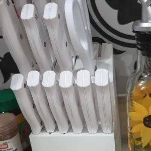 Knife Set, 15 Piece Kitchen Knife Set with Block Self Sharpening, Stainless Steel Dishwasher Safe, Anti-slip Handle, White