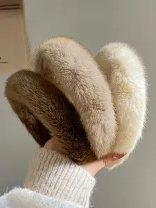 Women's Sweet Plush Puffy Hairband, Soft Mink Fur Material, Pure Color Chic Fashion Accessory, Autumn Winter Warm Headband, Office School Gift
