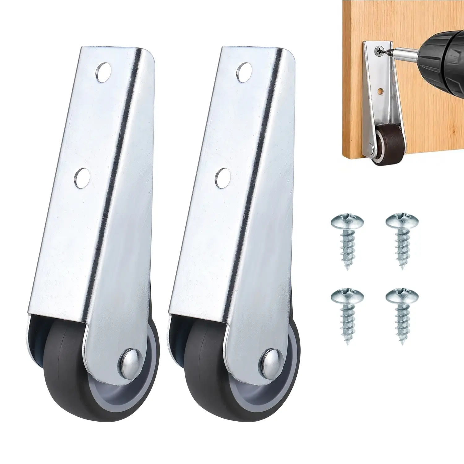 2 Pcs Gate Caster Wheels Replacement, Rubber Rolling Swivel Casters, Non-Slip Pulley Directional Wheel for Garden, Gate, Fence, Tables, Sofa, Furniture (1.5")