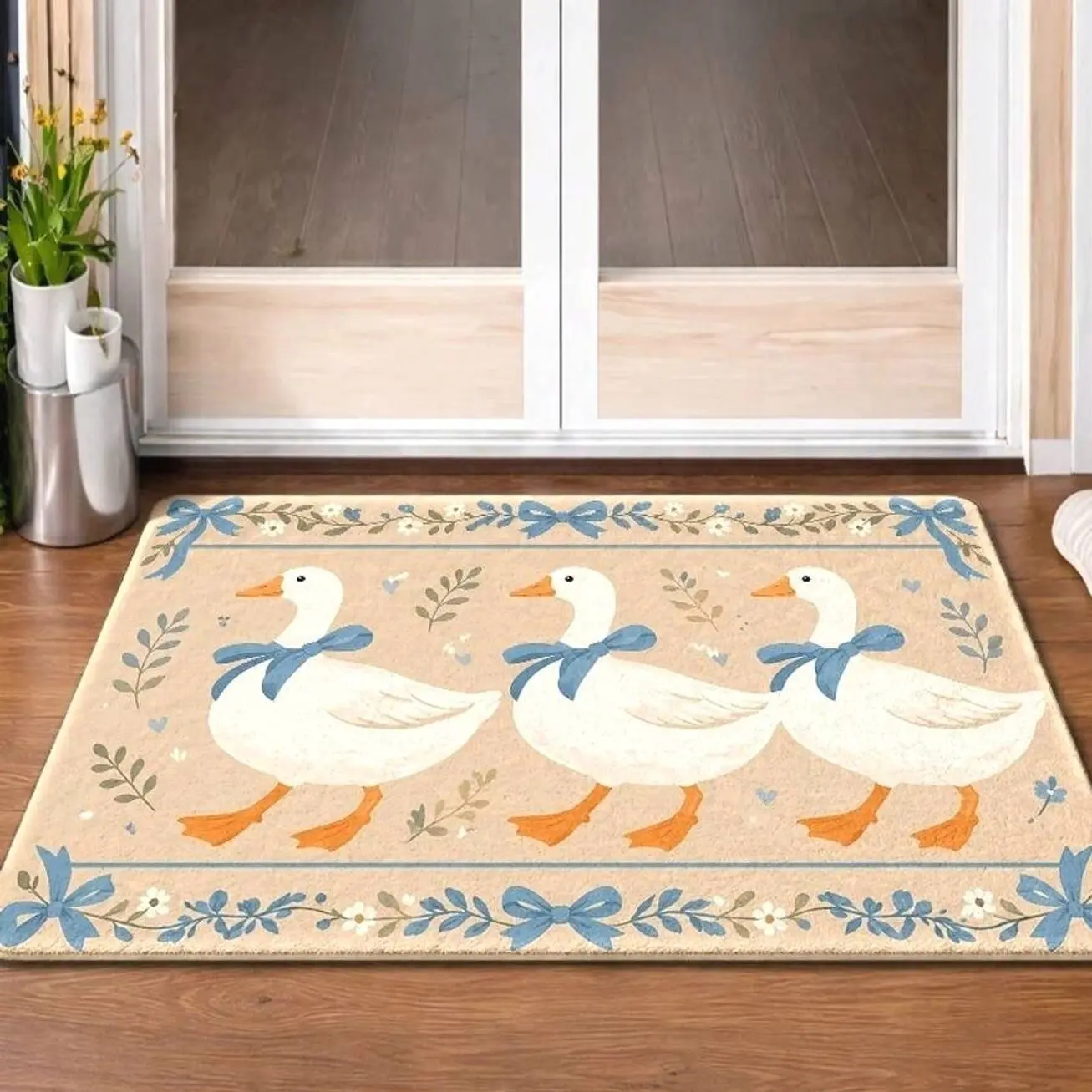 1pc Cute White Goose Pattern Doormats, Durable, Machine Washable, Bedroom, Office, 12 X 16 Inch, Non-Slip Machine Washable Indoor Outdoor Door Mat, Ultra Soft Entry Rug For Front Door, Bathroom, Kitchen, Bedroom, Living Room, Office And Porch