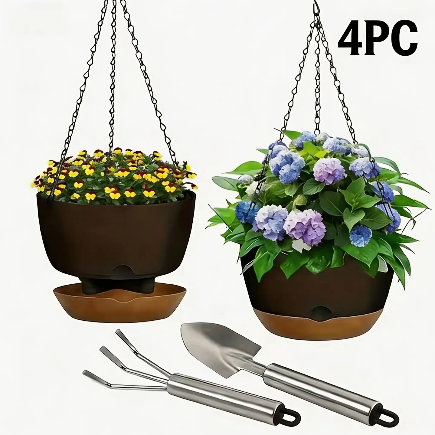 Black 9.5-In Self-Watering Hanging Baskets (Set of 2) - Planters with Removable Saucers, Drainage Holes, Drainage Feature Hanging Planters & Baskets, Other Patterns, Indoor/Outdoor Use