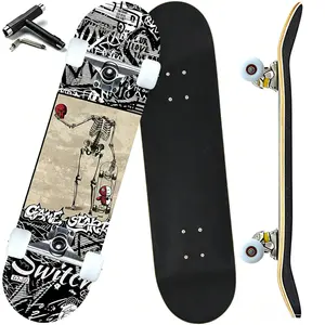 Beginner Complete Skateboard 31"x8" 7 Layer Canadian Maple Double Kick Concave Skateboard for Girls Boys Youths Adults Beginner-Friendly