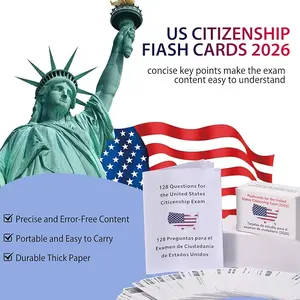 2026 US Citizenship Flash Card (English/Spanish Version) - Includes a 128-question guide for preparing for naturalization with questions on US citizenship knowledge; US Citizenship Knowledge Test Card Set, accompanied by a bilingual manual