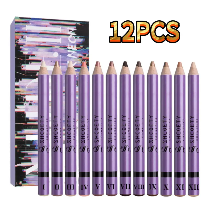 Women's 12-Color Eye Makeup Pencil Set - Multi-Function Metallic Eyeshadow, Eyeliner & Brightener Stick, Smooth Blendable Matte High-Pigment Smudge-Resistant Long-Wearing Crayon Kit for Girls' Daily/Party Cosmetics, Ideal Gift, Compact