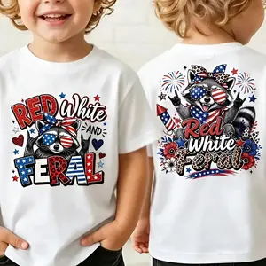 Red White and Feral Youth and Adult T-Shirt, Patriotic Raccoon Tee, 4th of July Toddler Shirt,Toddler 4th Of July Shirt, 4th Of July Shirt, Independence Day tee, patriotic tee, Youth Clothing, summer outfit, holiday outfit Made in USA Menswear