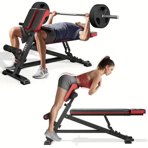 4-in-1 Adjustable Weight Bench with Padded Red & Black Bench, Roman Chair, Sit-Up Bench & Hyper Back Extension - Full Body Workout Equipment with Handles, Wheels for Home Gym, Strength Training & Core Workouts, Gym Accessories, Sturdy Construction